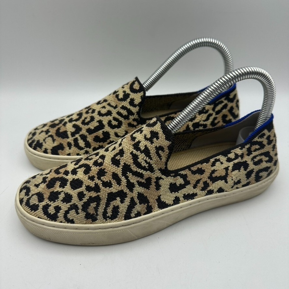 Rothy's Slip On Sneaker Womens 7 Tan Black Leopard Print Knit Shoes